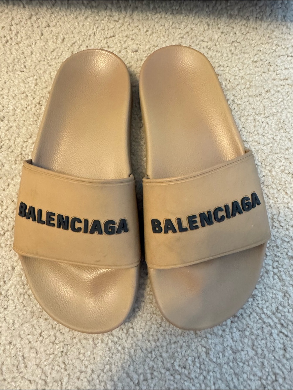 Balenciaga Beige Slide Sandals with Black Logo